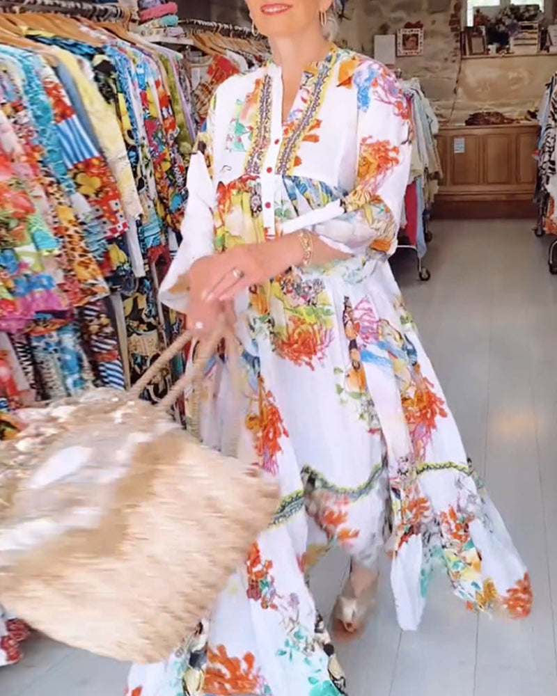 Robe bohème à boutons et patchwork