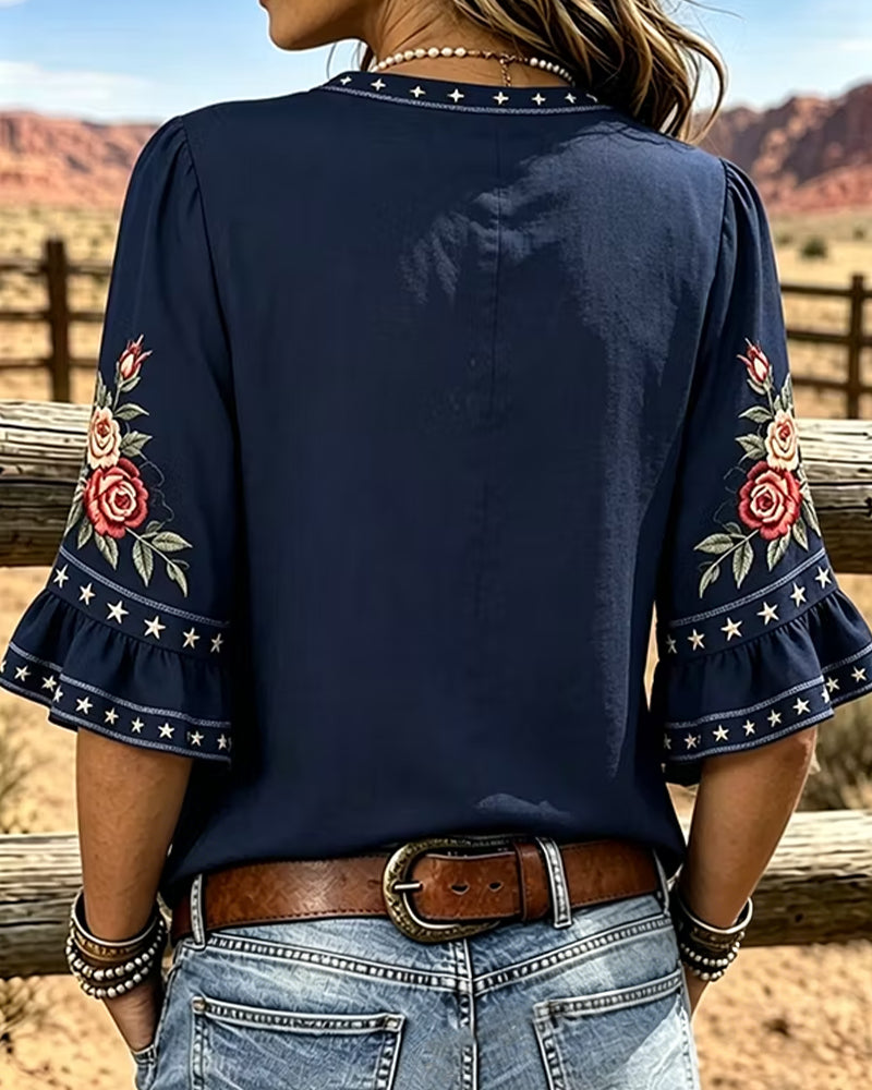 Blouse Imprimée À Manches À Volants