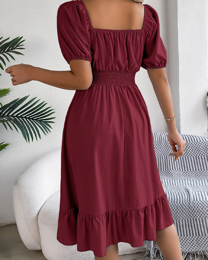 Robe Col Carré Taille Cintrée Volant Ligne A