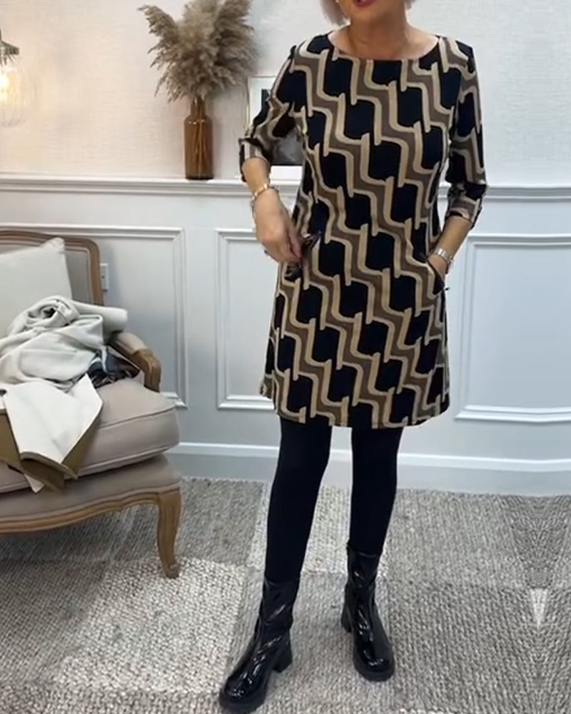 Robe ajustée imprimée à col rond