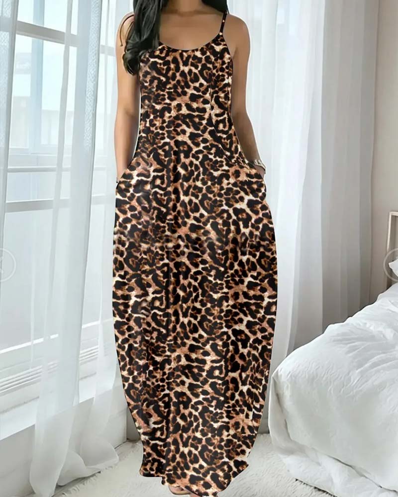 Robe Bretelle Spaghetti Léopard Imprimé Cintré Ligne A