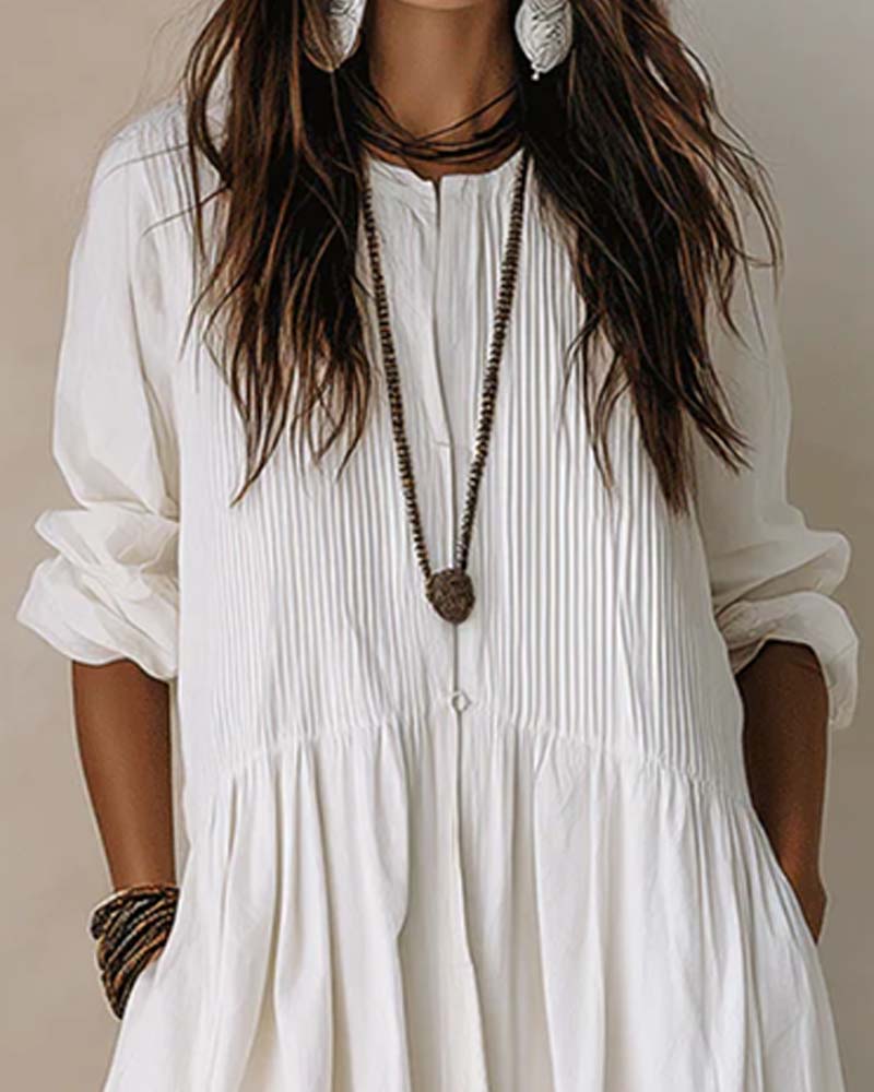 Robe Col Rond Jupe Ample Froncée
