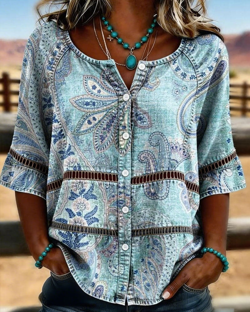 Chemise Paisley Imprimé Manche Trois-Quarts