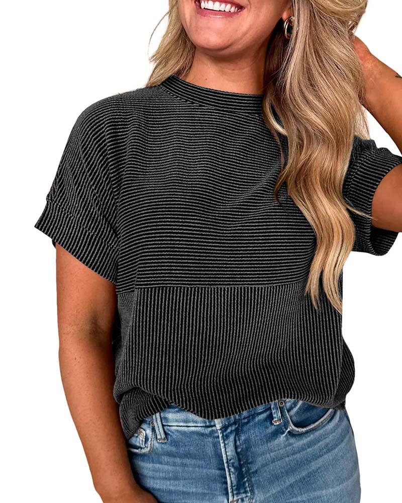 T-Shirt Rayé Manche Courte Encolure Ronde