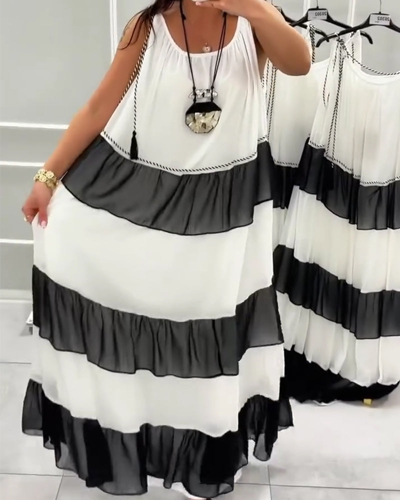 Robe Col Rond Sans Manches Bloc De Couleur