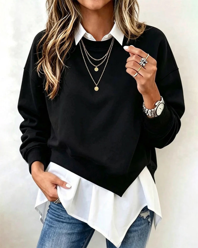 Sweatshirt Fausse Deux Pièces Patchwork À Col