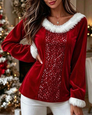 Haut Noël Peluche Fourrure Col
