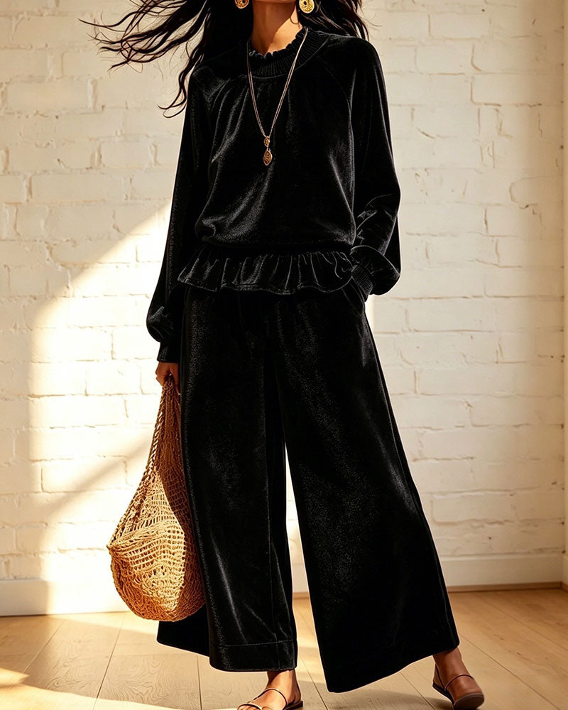 Ensemble Uni Volants Haut Pantalon Large