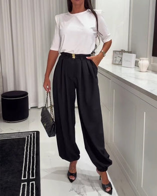 Pantalon Taille Haute Modèle Lanterne Avec Poignets Resserrés