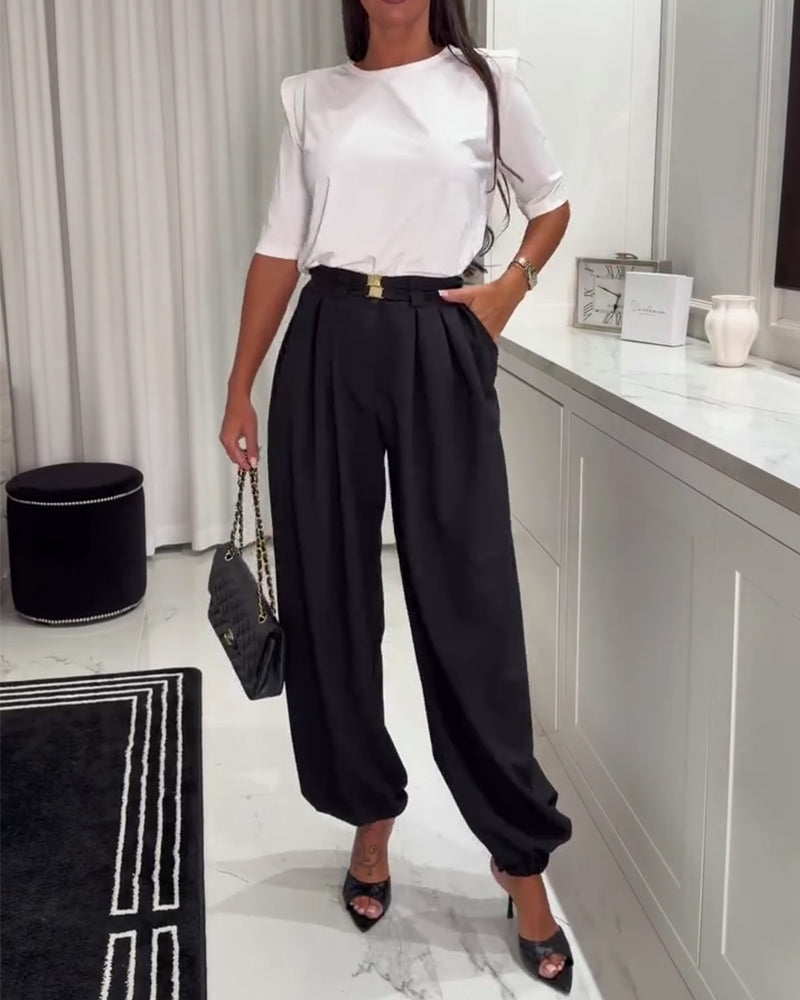 Pantalon Taille Haute Modèle Lanterne Avec Poignets Resserrés
