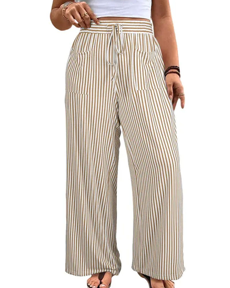 Pantalon Rayé Taille Milieu Long