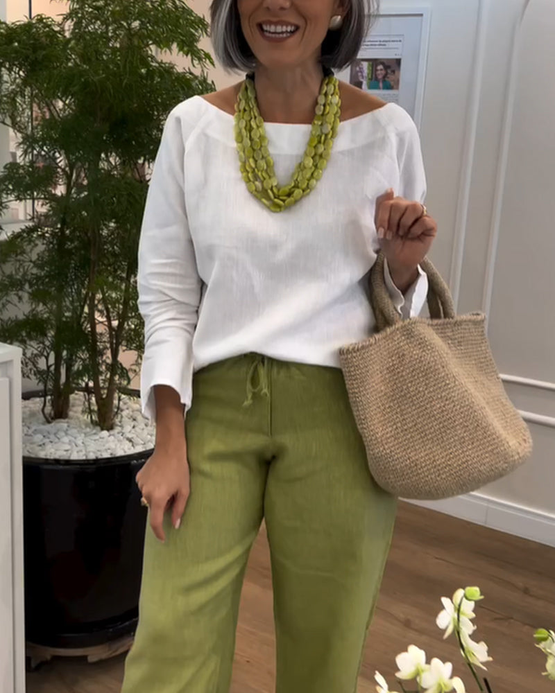 Pantalons à Jambes Larges de Style Casual en Couleur Uni et avec Cordon de Serrage