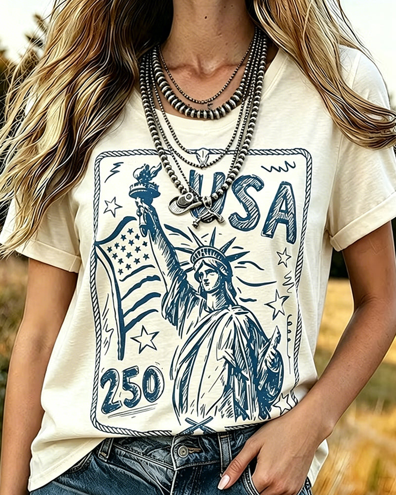 T-Shirt À Imprimé Rétro, Manches Courtes Et Coupe Décontractée