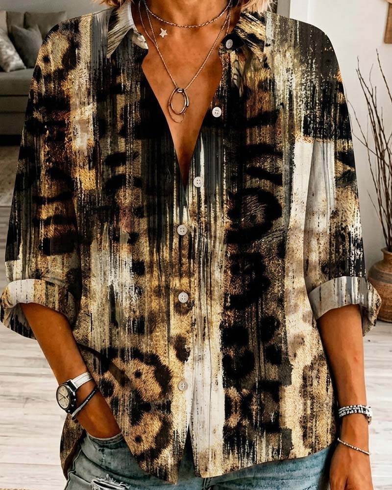 Chemise Élégante Artistique Léopard Imprimé