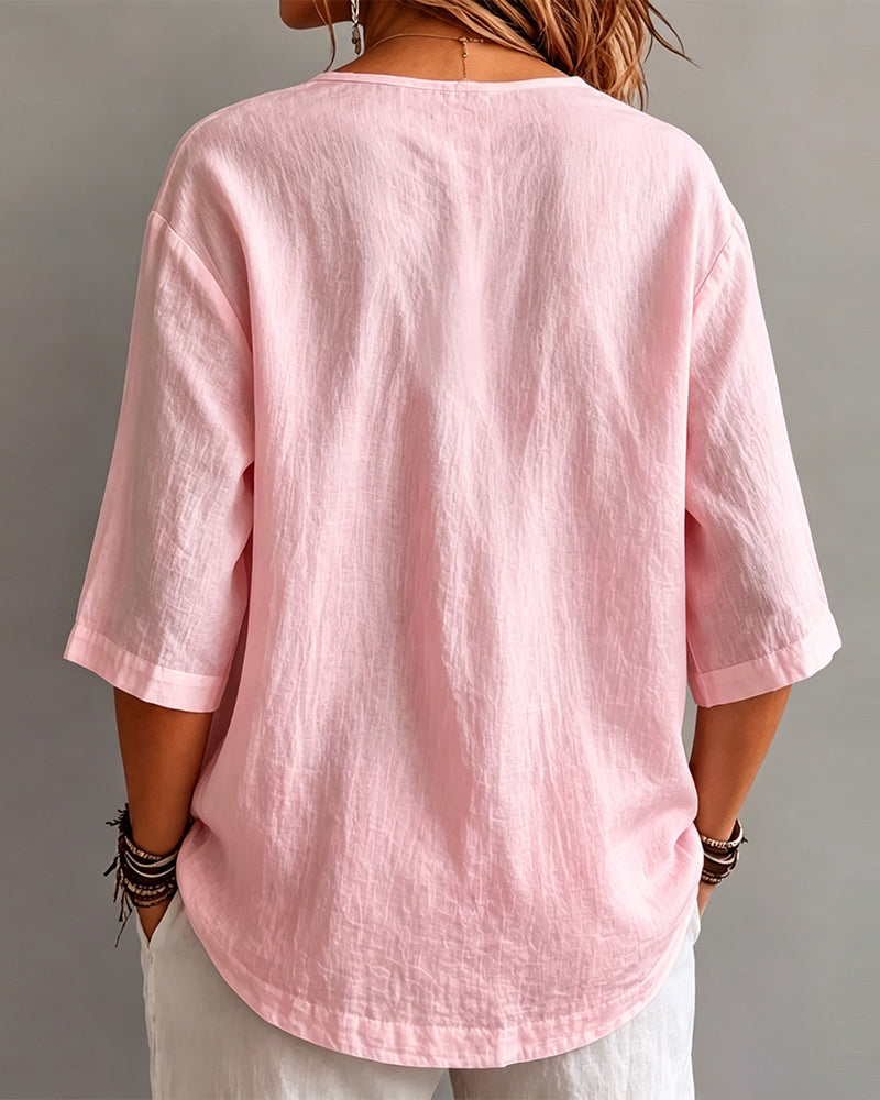 Blouse Décontractée Uni Manches Mi-Longues