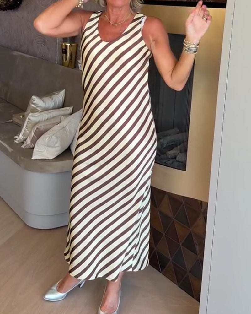Robe Sans Manches Rayure Fourreau Maxi