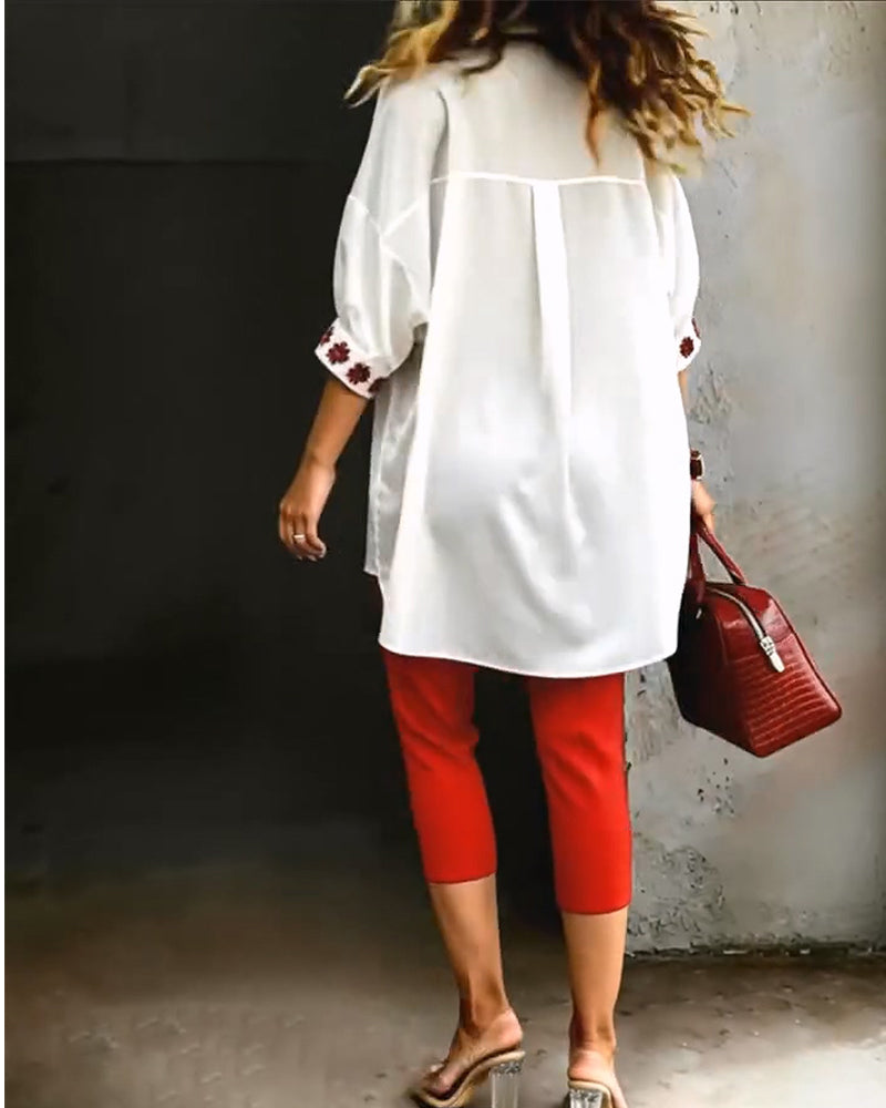 Chemise Imprimé Grande Fleur Manche Bouffante