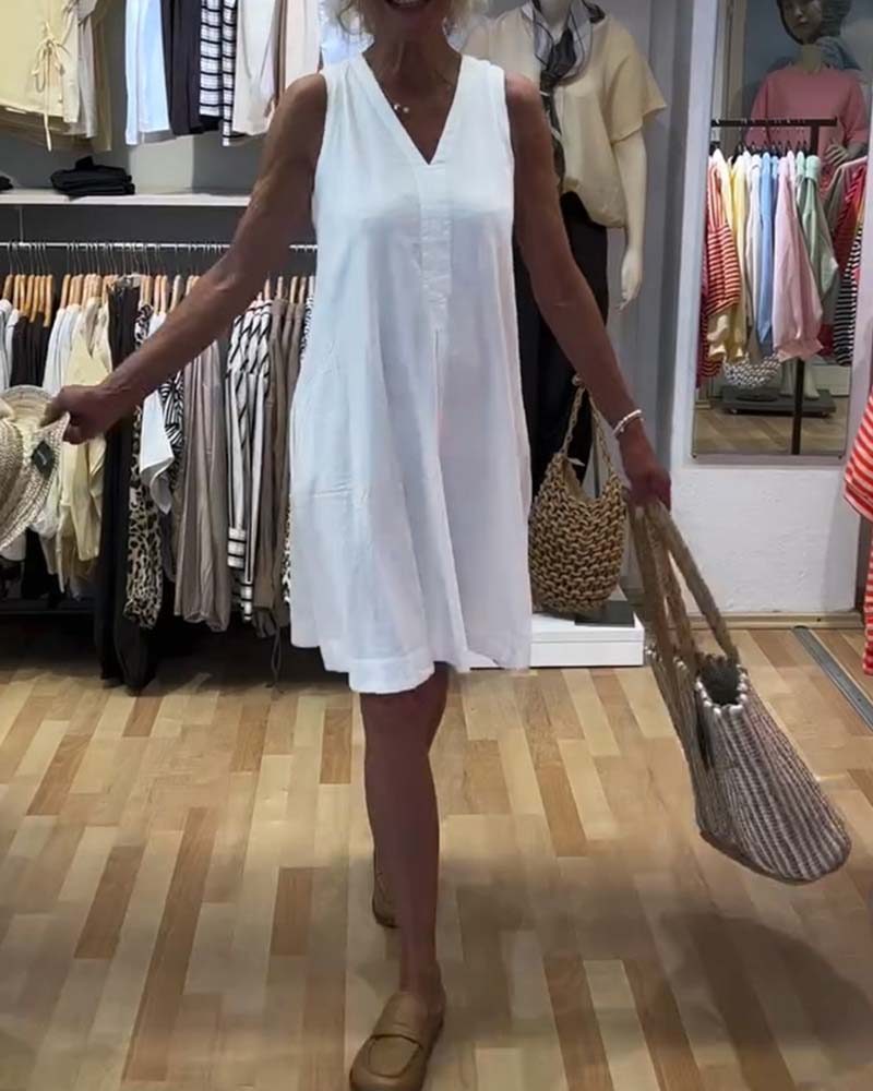 Robe Sans-Manches Col-V Décontractée A-Ligne