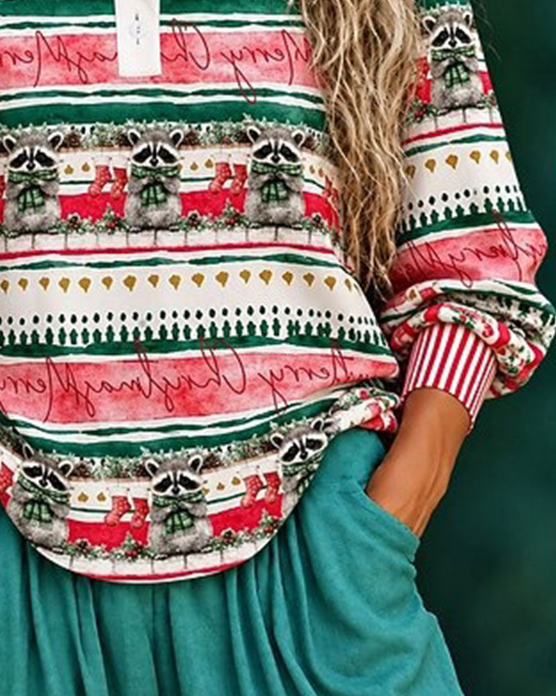 Haut Noël Raton Laveur Rayé Patchwork
