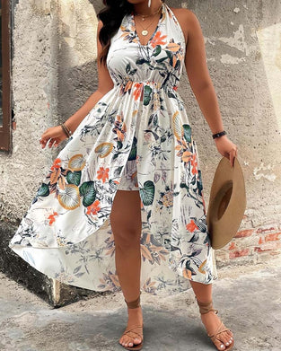 Set Col V Halter Robe Sans Manches + Short