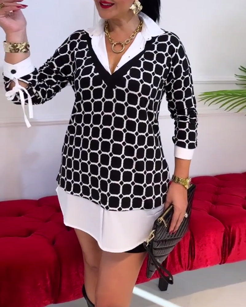 Haut Col Imprimé à Carreaux