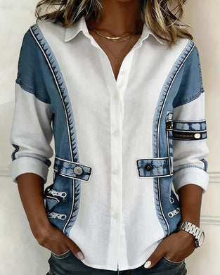 Chemise Patchwork Contraste Revers