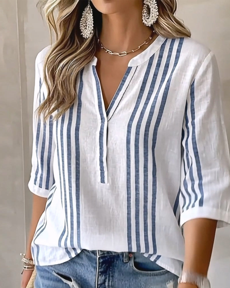Blouse Rayure Verticale Col Montant