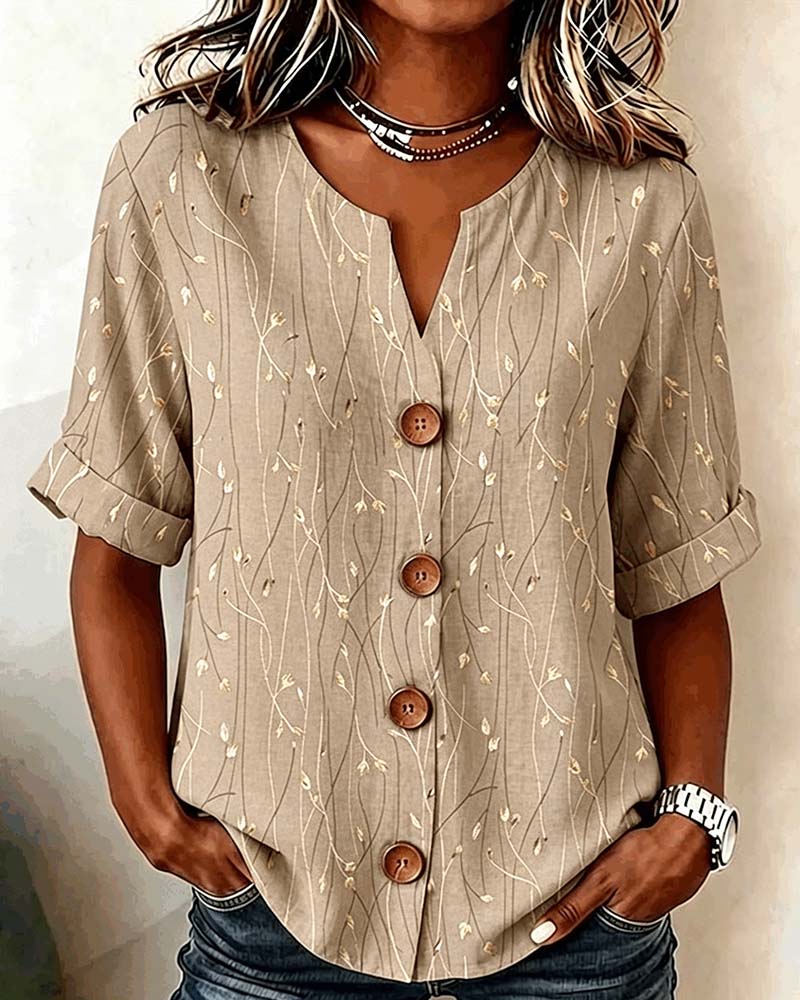 Blouse Mini Col V Bouton Décontractée