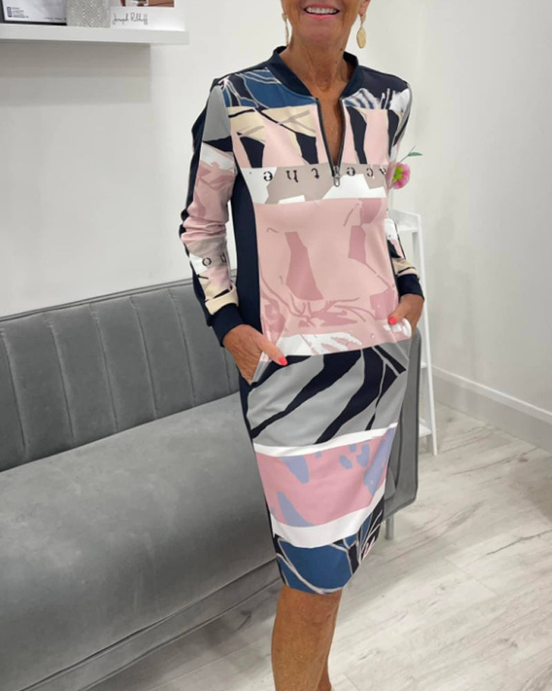 Robe à manches longues zippée avec poches bloc de couleur