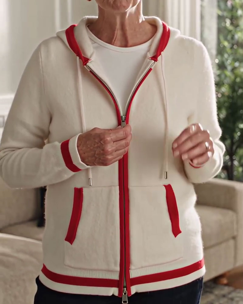 Cardigan À Capuche Zip Complet Contraste Pull