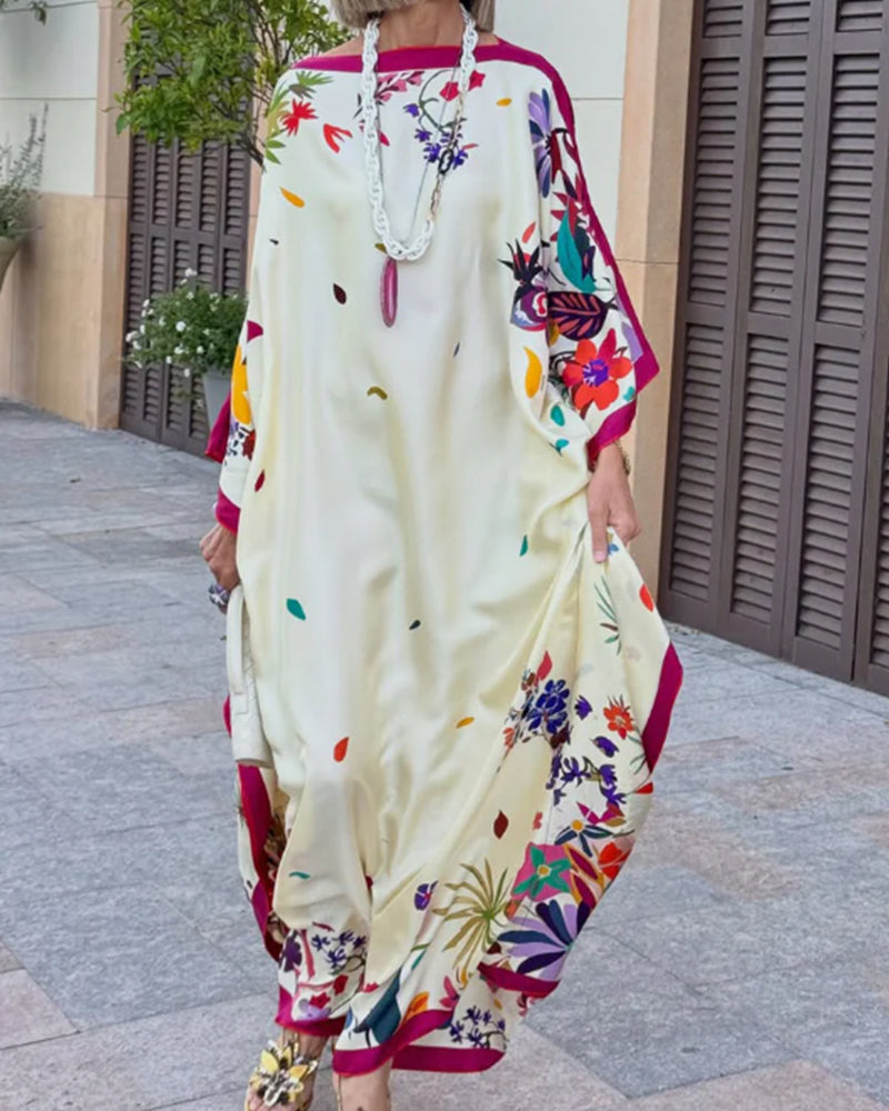 Robe Off-Shoulder Contraste Lâche Vacances