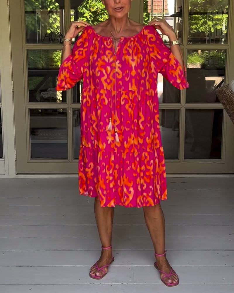 Robe ample imprimée à manches cloche