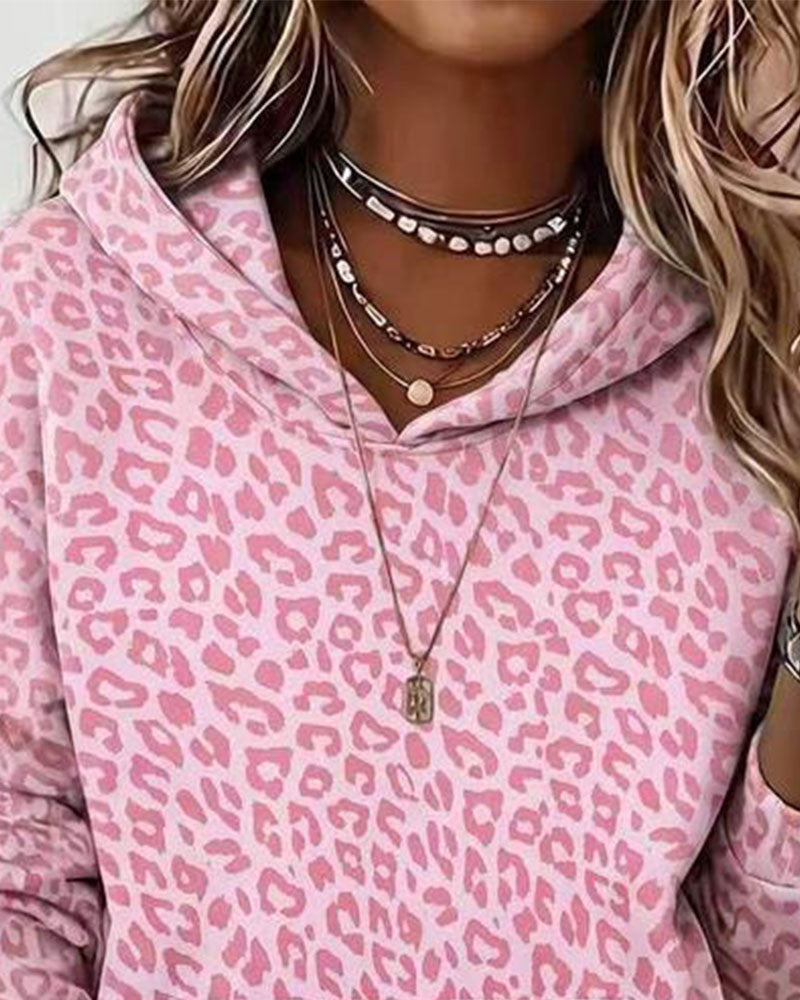 Hoodie Capuche Léopard Poche Ample