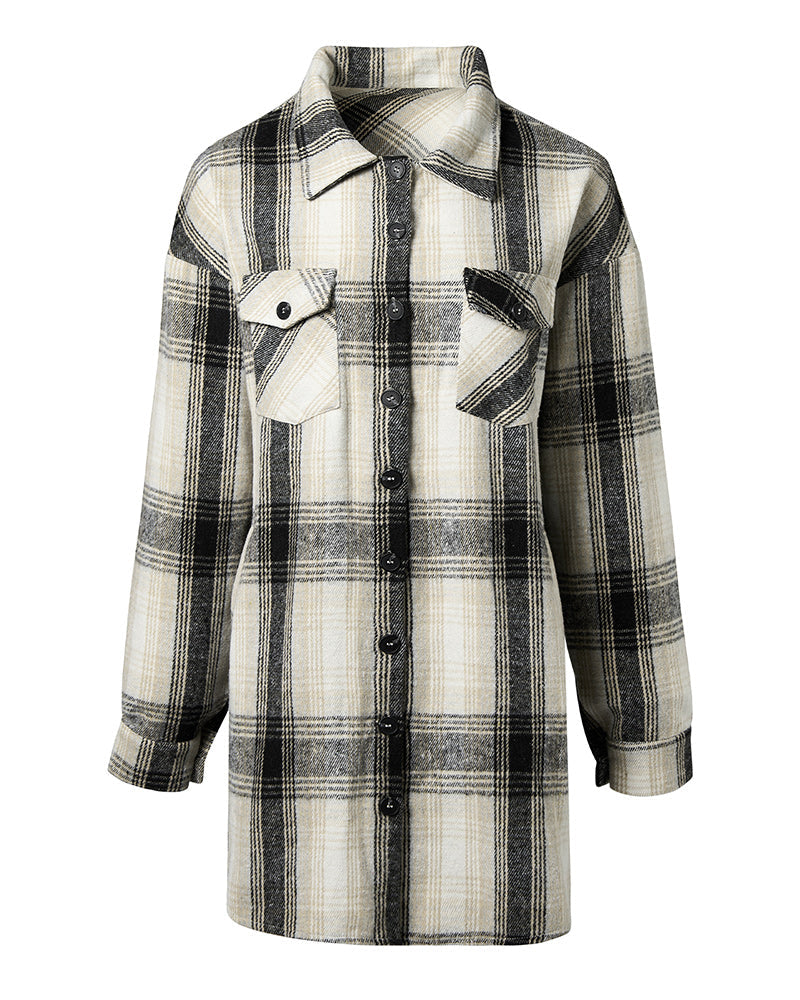 Chemise décontractée à imprimé écossais avec poche