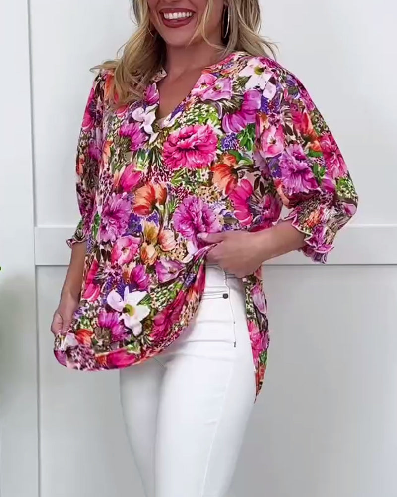 Blouse Manches Courtes Tendance Fleuri