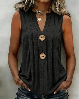 Débardeur Col En V Plissé Sans Manches