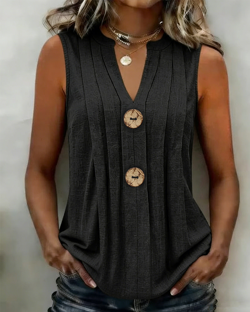 Débardeur Col En V Plissé Sans Manches