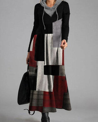 Robe Blocs De Couleurs À Capuche Manches Longues
