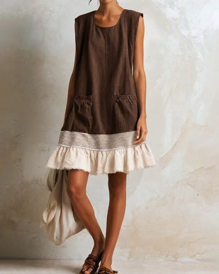 Robe Sans Manches Rayure Contraste Patchwork
