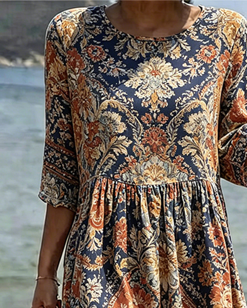 Robe Col Rond Bohème