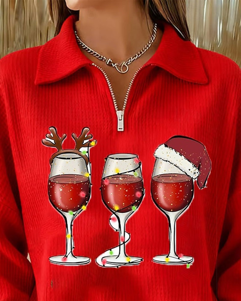 Sweatshirt Revers Fermeture Éclair Style Noël