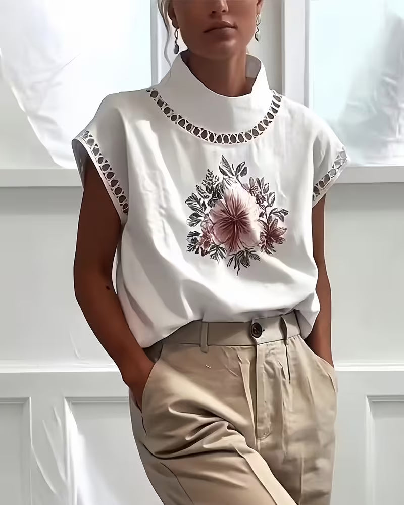 T-Shirt Col Roulé Demi Sans Manches Évidé