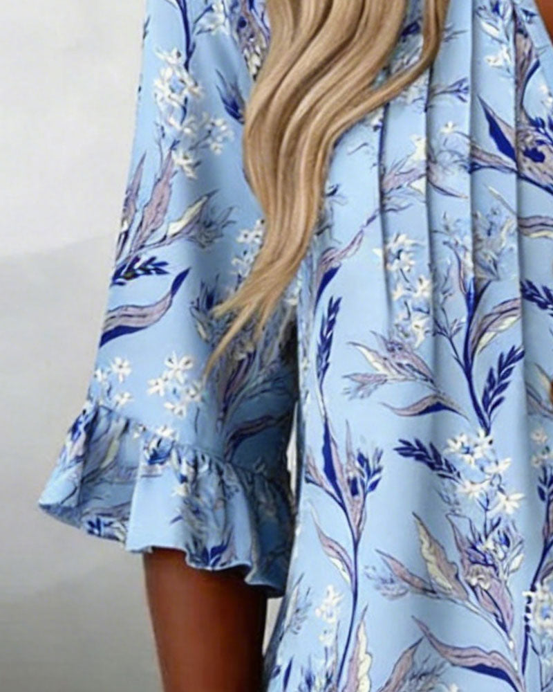 Blouse À Imprimé Botanique Et Manches À Volants