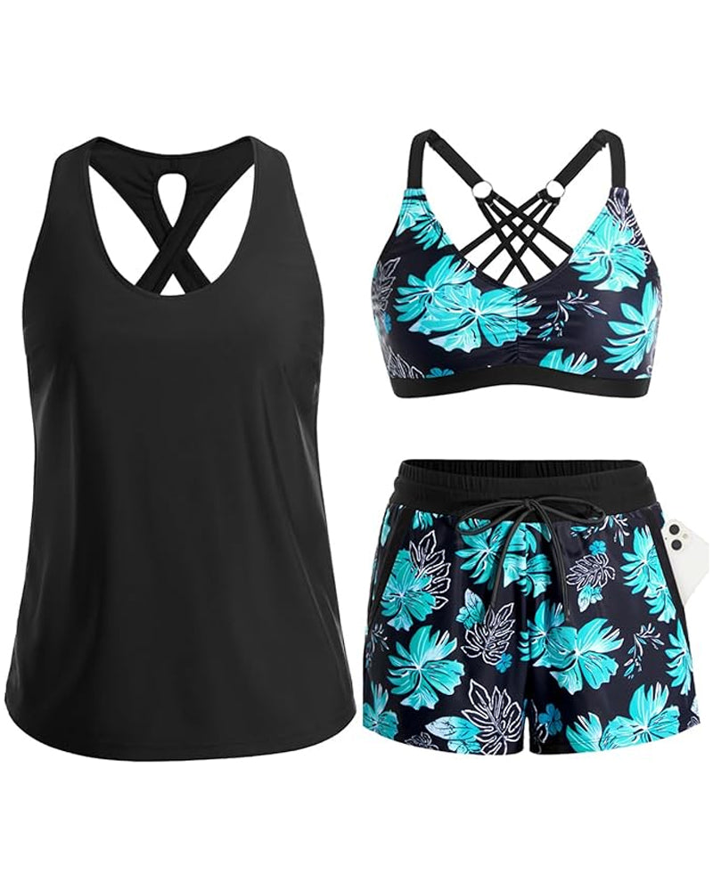 Couverture Et Bikini Crisscross Haut Sans Manches + Cordon Imprimé Pantalon Pour