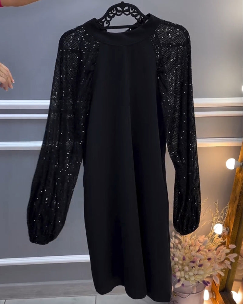 Robe de couleur unie à manches patchwork