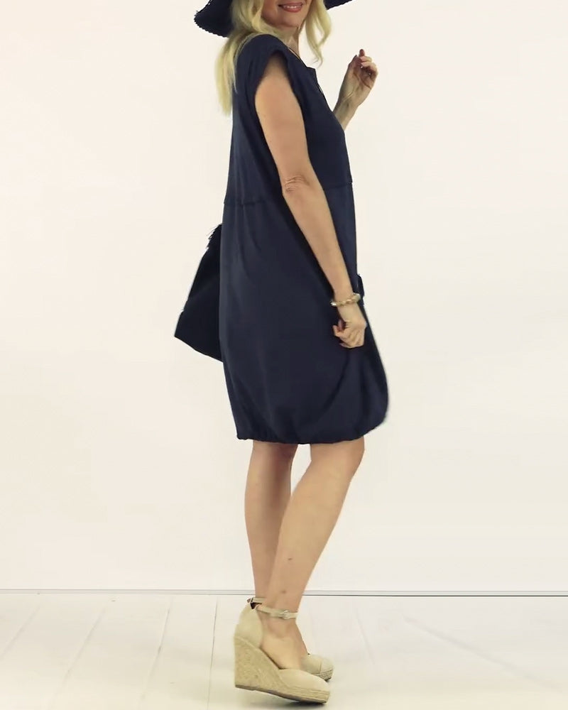 Robe Col Rond Sans Manches Imprimée