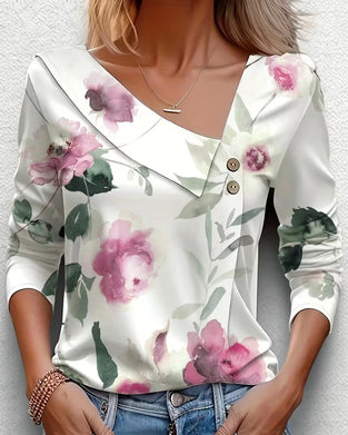 Blouse À Imprimé Asymétrique Et Manches Longues
