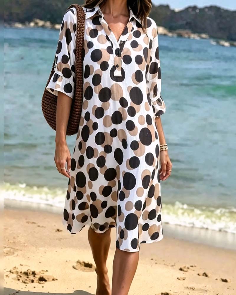 Robe À Pois Manches Mi-Longues