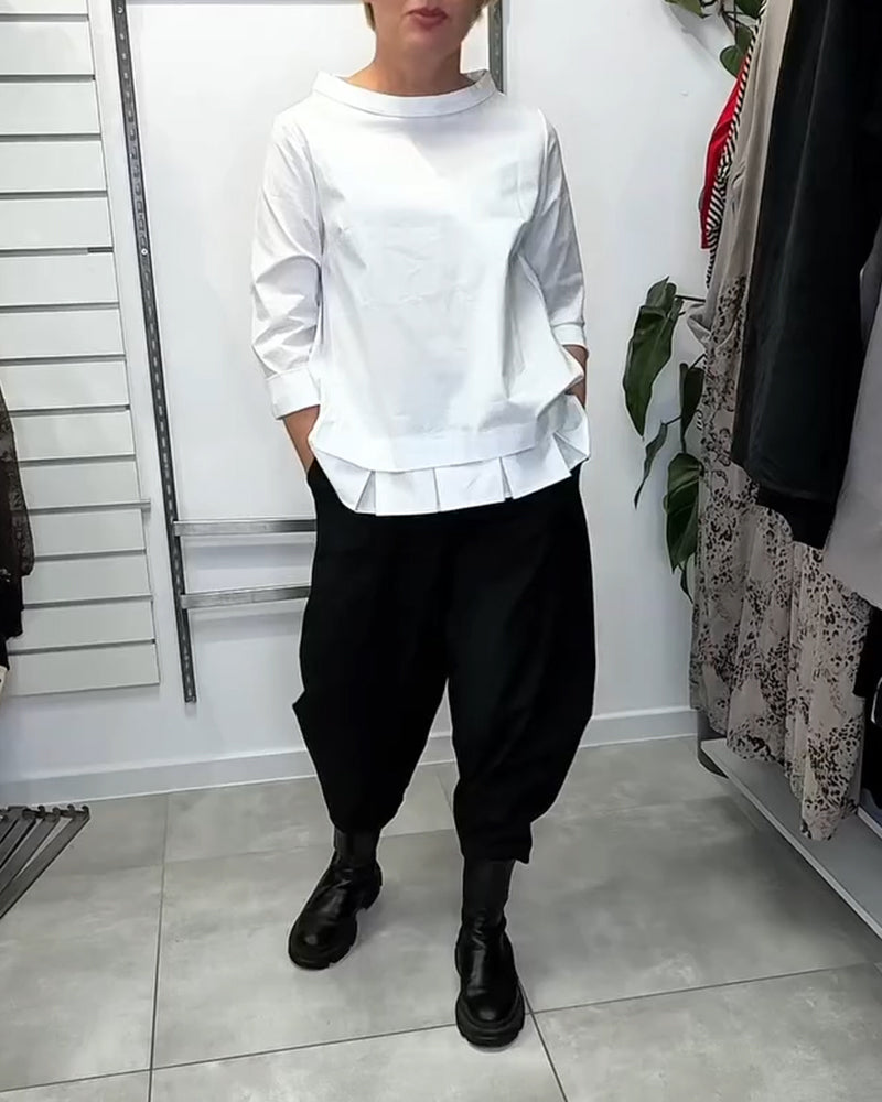 100% Coton louse Col Large Couleur Unie Décontracté