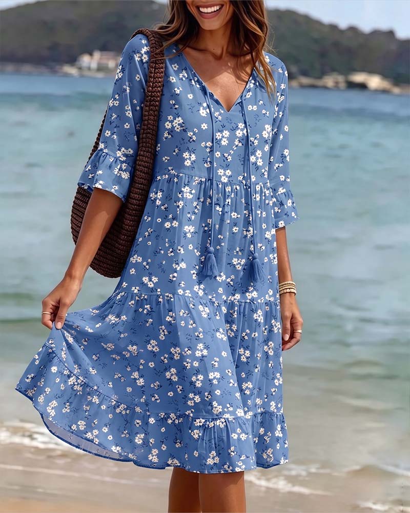 Robe Fleurie Col V Bretelles Fines